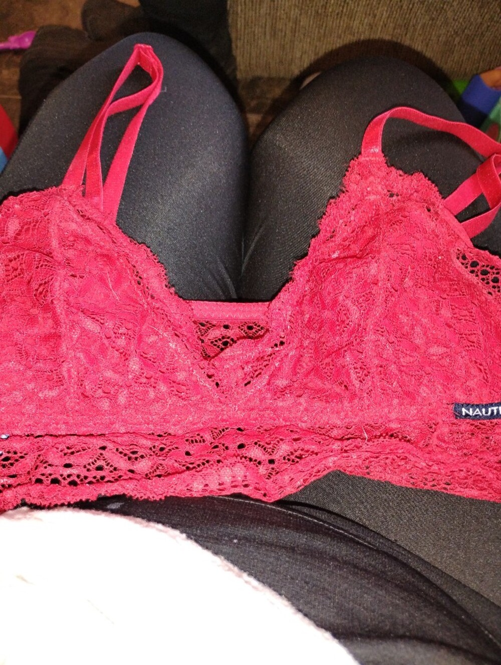 Nautica Red Lace Bralette with Floral Lace Overlay